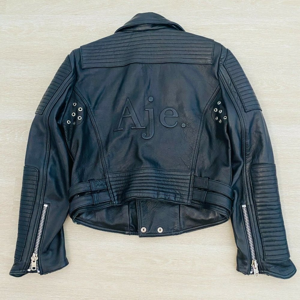 Aje 'Bowie' Black Leather Women's Jacket Black Size 8 Fully Lined Excl Condition - Picture 2 of 12